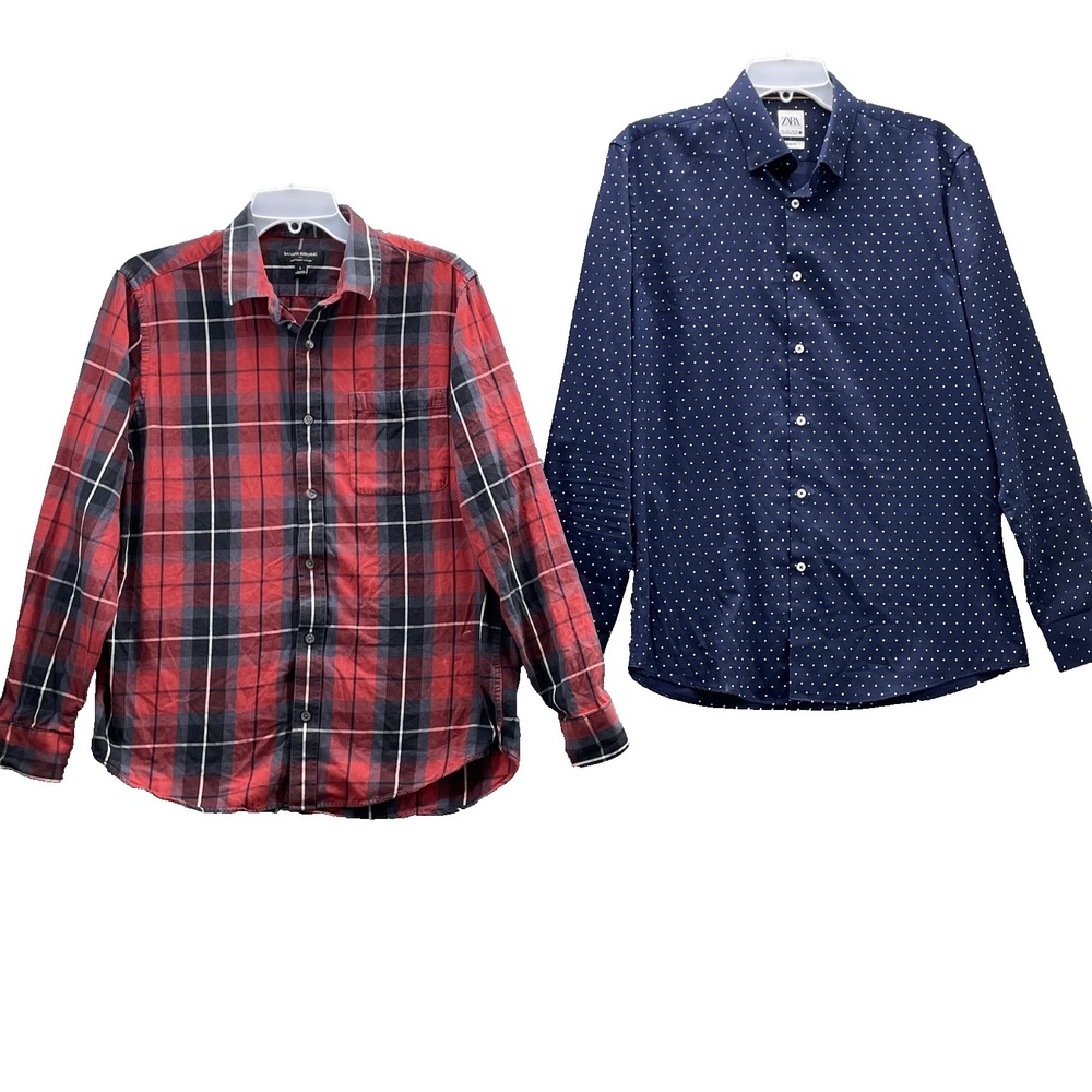 Zara Banana Republic Shirt Lot of 2 Mens Large Flannel Casual Office Preppy Gorp